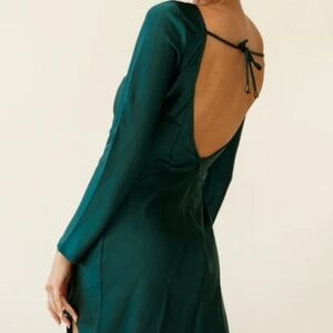 Princess Polly Emerald Green Asymmetrical Open Back Long Sleeve Mini Dress SZ 8